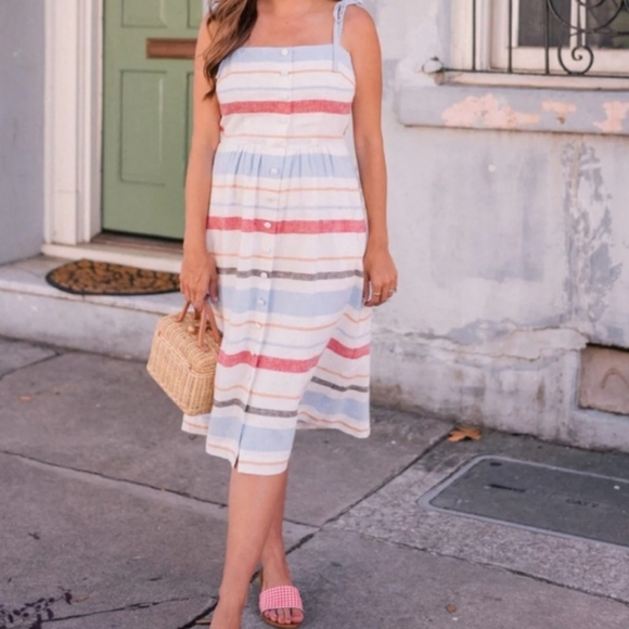 Gal Meets Glam linen striped strappy sundress size 8 - Picture 5 of 15